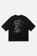 Dreamscape Tee black oversized organic cotton T-shirt, back view – Studio Drop