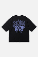 Flow Tee black oversized organic cotton T-shirt, back view – Studio Drop