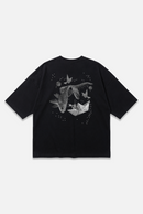 Drift Tee black oversized organic cotton T-shirt, back view – Studio Drop