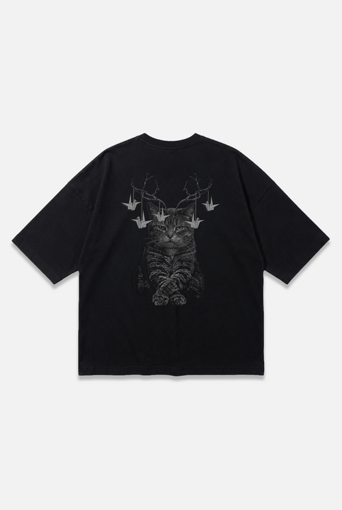 Nocturne Tee black oversized organic cotton T-shirt, back view – Studio Drop