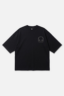 Dreamscape Tee black oversized organic cotton T-shirt, front view – Studio Drop