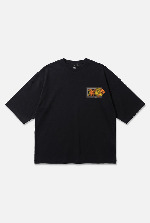 Unbound Tee black oversized organic cotton T-shirt, front view – Studio Drop