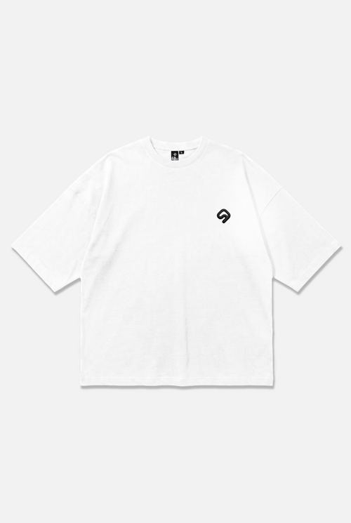 Core Tee white oversized organic cotton T-shirt with Ink insignia – Studio Drop