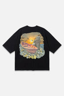 Last Light black oversized organic cotton T-shirt, back view – Studio Drop