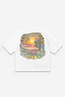 Last Light white oversized organic cotton T-shirt, back view – Studio Drop