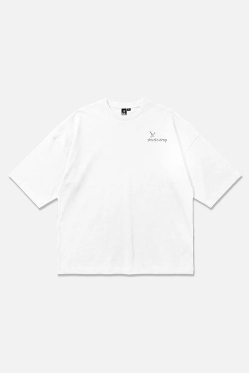 Pier Days white oversized organic cotton T-shirt, back view – Studio Drop
