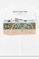 South Coast Ride white oversized organic cotton T-shirt, back view – Studio Drop