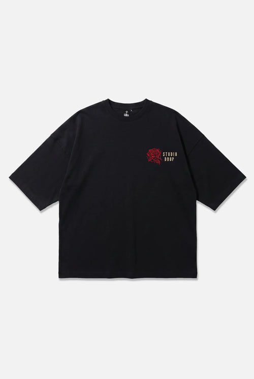 Studio Drop Regalia oversized black T-shirt, front view