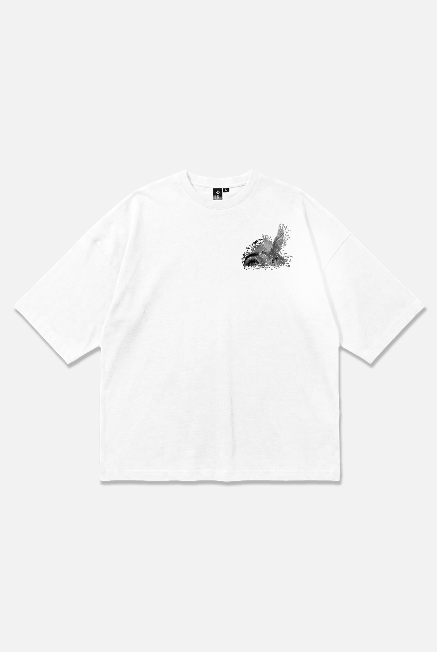 Ethereal Tee white oversized organic cotton T-shirt, front view – Studio Drop