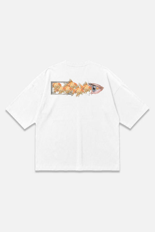Unbound Tee white oversized organic cotton T-shirt, back view – Studio Drop