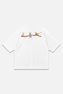Whimsy Tee white oversized organic cotton T-shirt, back view – Studio Drop