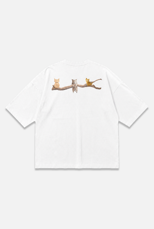 Whimsy Tee white oversized organic cotton T-shirt, back view – Studio Drop
