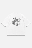 Drift Tee white oversized organic cotton T-shirt, back view – Studio Drop