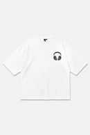Dreamscape Tee white oversized organic cotton T-shirt, front view – Studio Drop