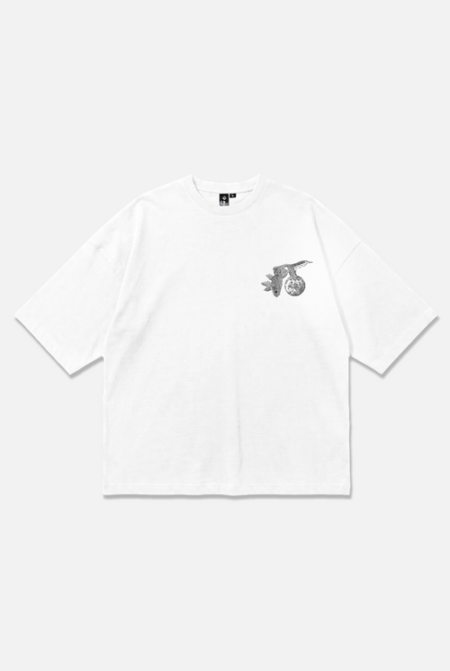 Drift Tee white oversized organic cotton T-shirt, front view – Studio Drop