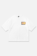 Unbound Tee white oversized organic cotton T-shirt, front view – Studio Drop