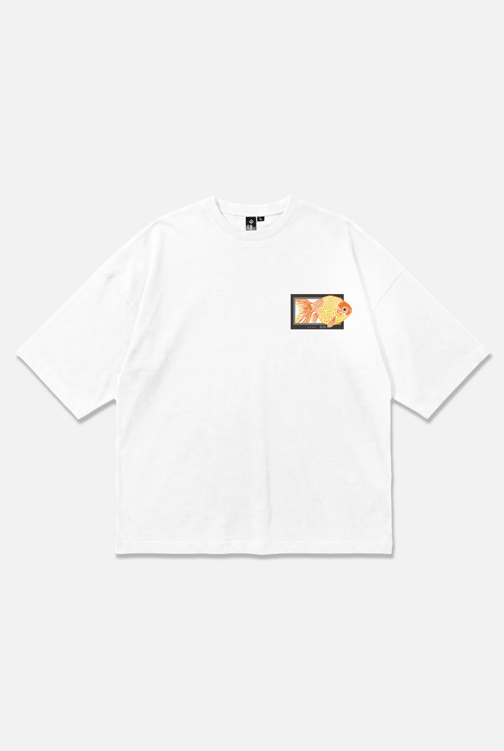Unbound Tee white oversized organic cotton T-shirt, front view – Studio Drop