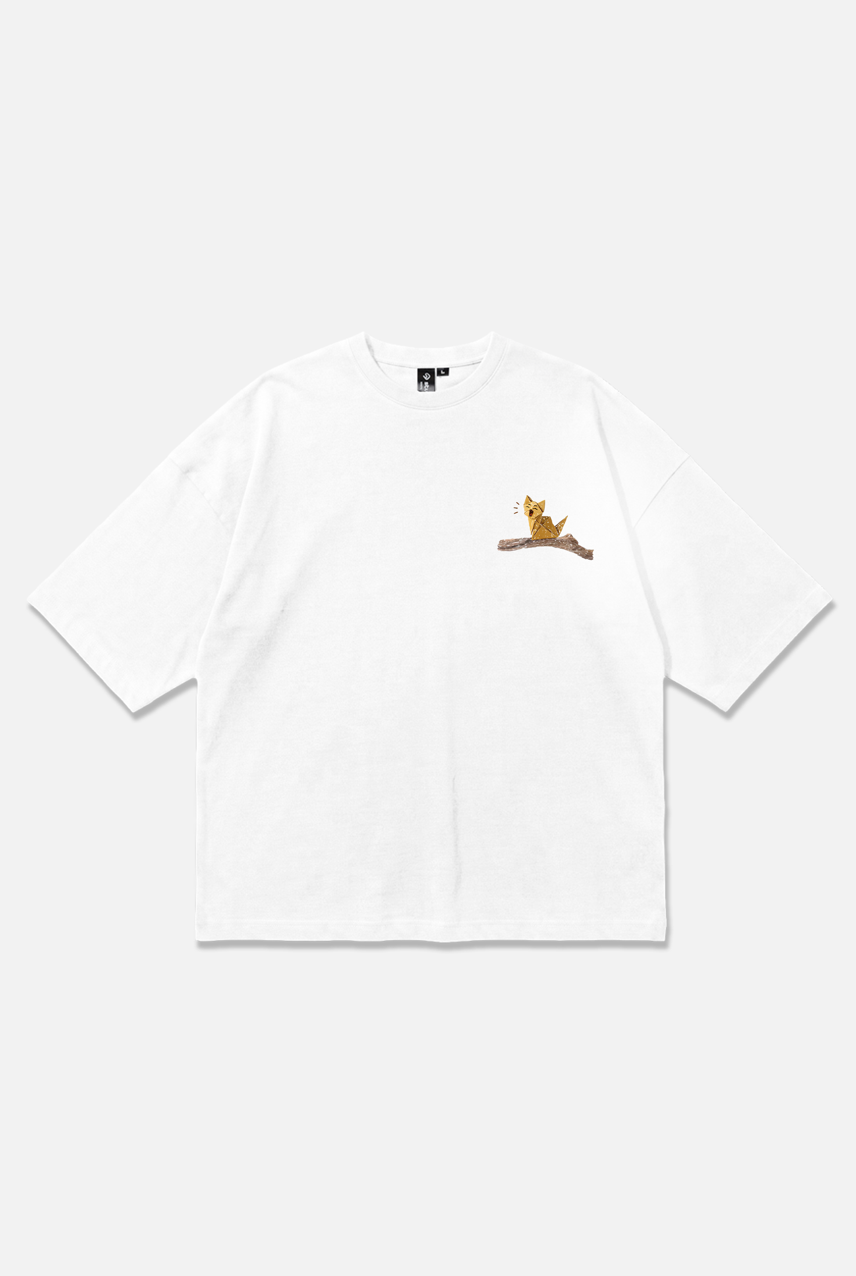 Whimsy Tee white oversized organic cotton T-shirt, front view – Studio Drop