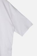 Whimsy Tee white organic cotton T-shirt sleeve and fabric detail – Studio Drop