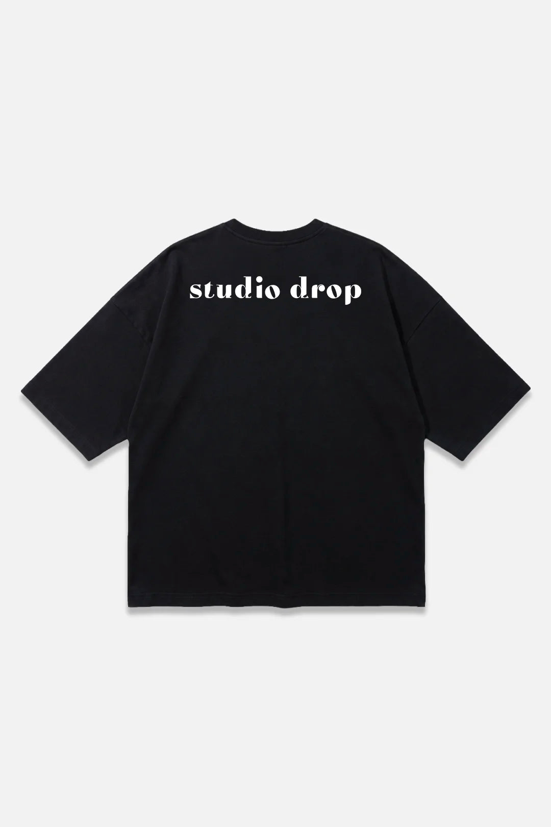 Archive Tee black oversized organic cotton T-shirt, back view – Studio Drop