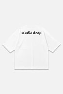 Archive Tee white oversized organic cotton T-shirt, back view – Studio Drop