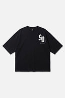 Crest Tee black oversized organic cotton T-shirt, front view – Studio Drop