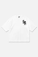 Crest Tee white oversized organic cotton T-shirt, front view – Studio Drop