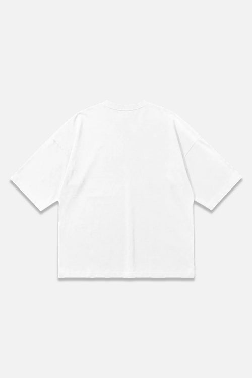 Sketch Logo Tee white oversized organic cotton T-shirt, back view – Studio Drop