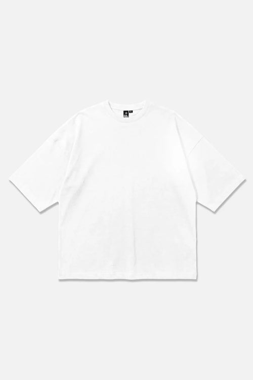 Release Tee white oversized organic cotton T-shirt, front view – Studio Drop
